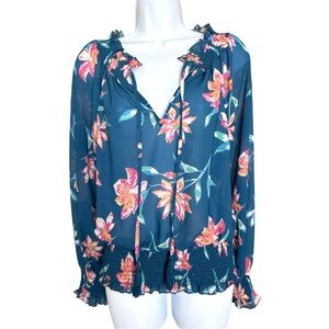 FLYING TOMATO Blue Floral Boho Blouse - Size M